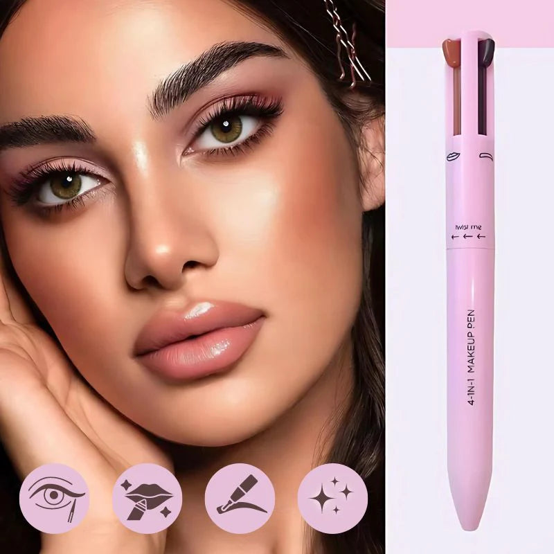 🎀Set de maquillaje portátil 4 en 1💋con delineador de ojos, cejas y labios de colores e iluminador✨