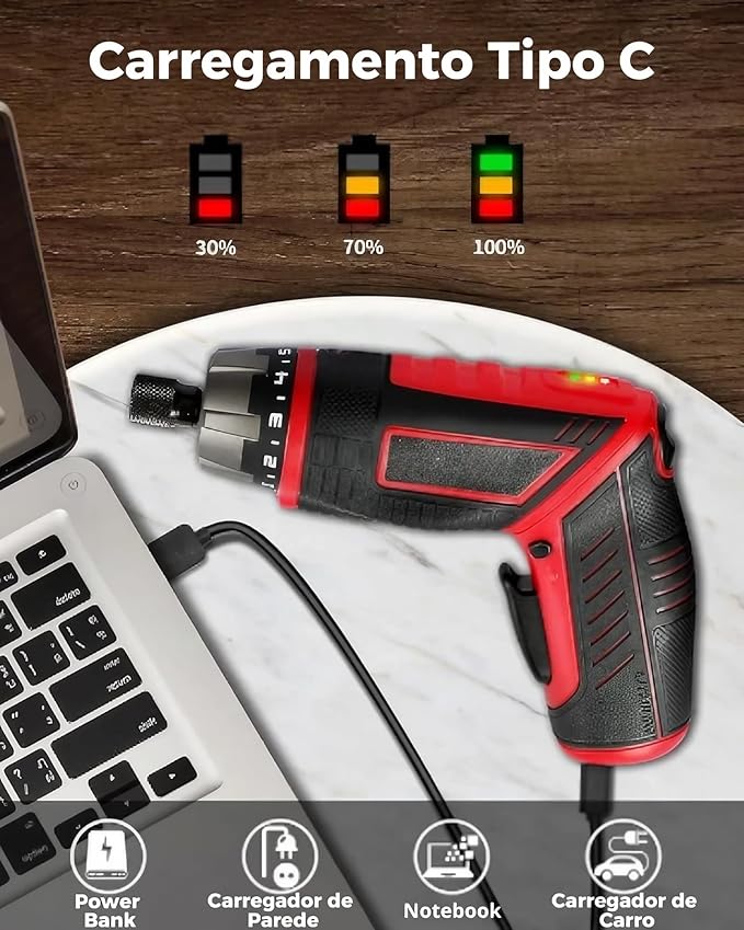 🪛Destornillador eléctrico inalámbrico recargable con 47 piezas,🔩estuche de transporte, mango giratorio y luces LED💡