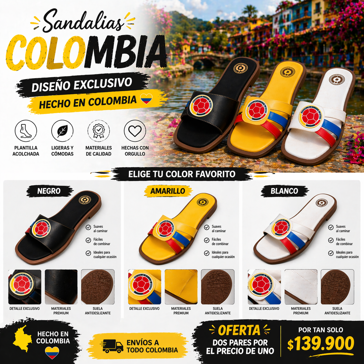SANDALIA TRICOLOR 💛💙❤️